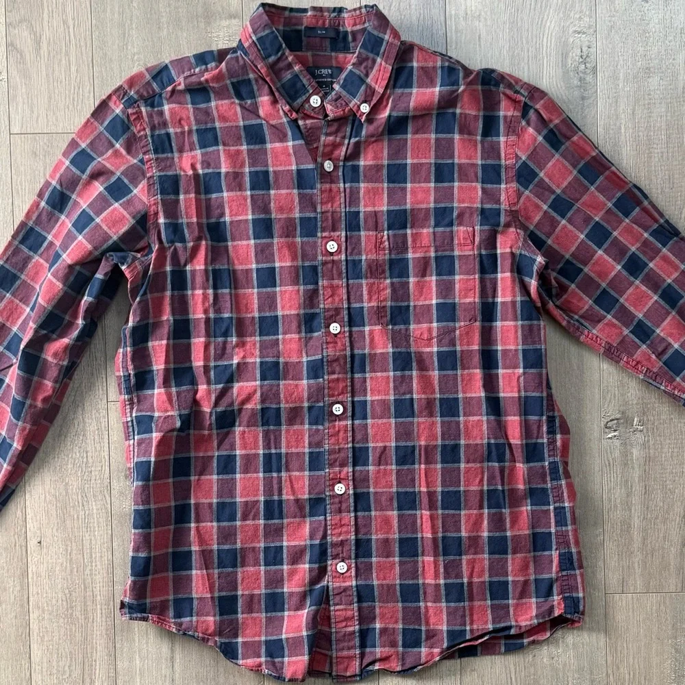 J. Crew Red and Navy Checkered Shirt